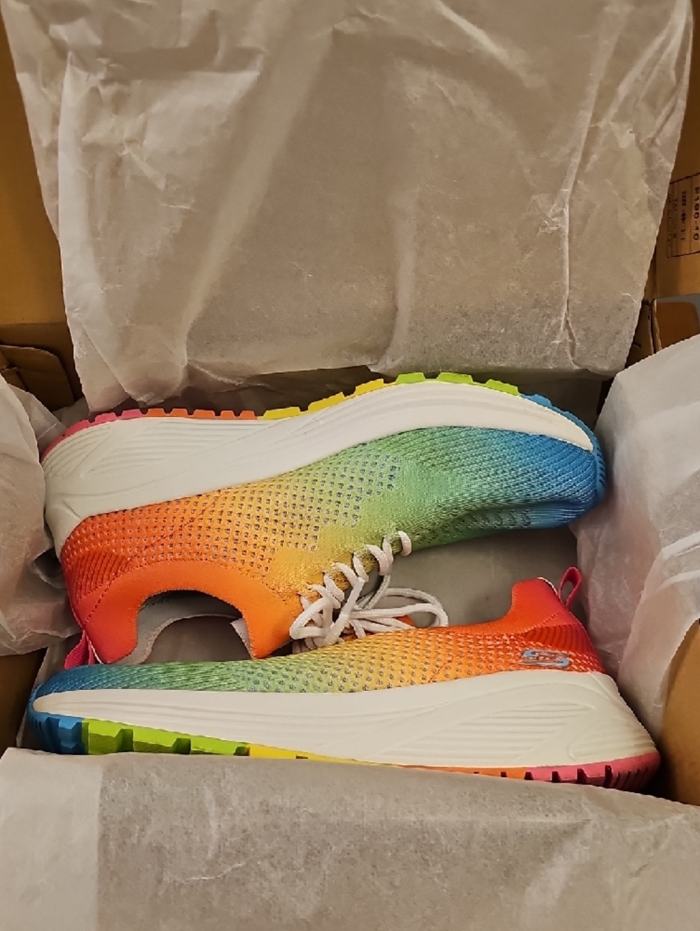 Skechers BOBS SPORT Knit Lace-Up Sneakers - Blue Green Yellow Orange Size 8.5 - Picture 9 of 9